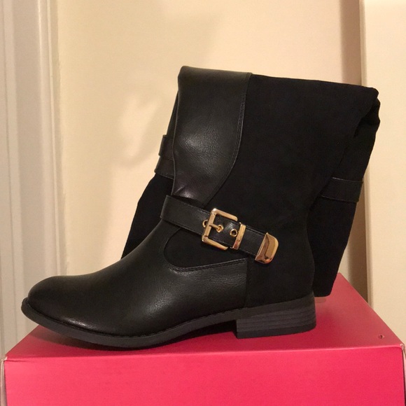 Shoe Dazzle Shoes - Suede and leather buckled boots.